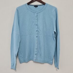 Talbots Size XL Light Blue Knit Women's Long-Sleeved Button Up Cardigan Sweater